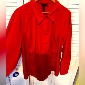 Lane Bryant Solid Red Stretch Button Front Blouse Plus